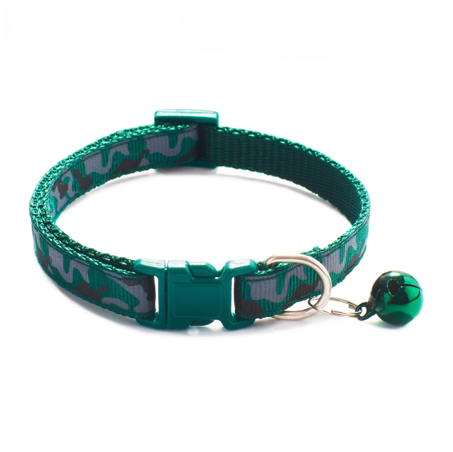 Camouflage Patterned Adjustable Kitten Cat Collar With Bell And Snap Buckle