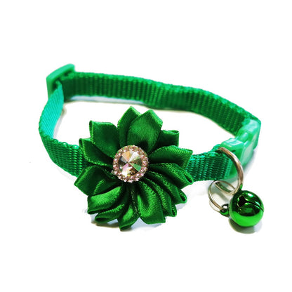 Daisy Flower Bow Tie Adjustable Kitten Cat Collar With Bell And Snap Buckle