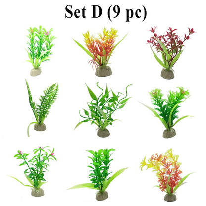 10pc Aquarium Fish Tank Decor Artificial Plants Flower Grass Lucky Bamboo Leaves