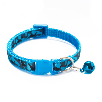 Camouflage Patterned Adjustable Kitten Cat Collar With Bell And Snap Buckle