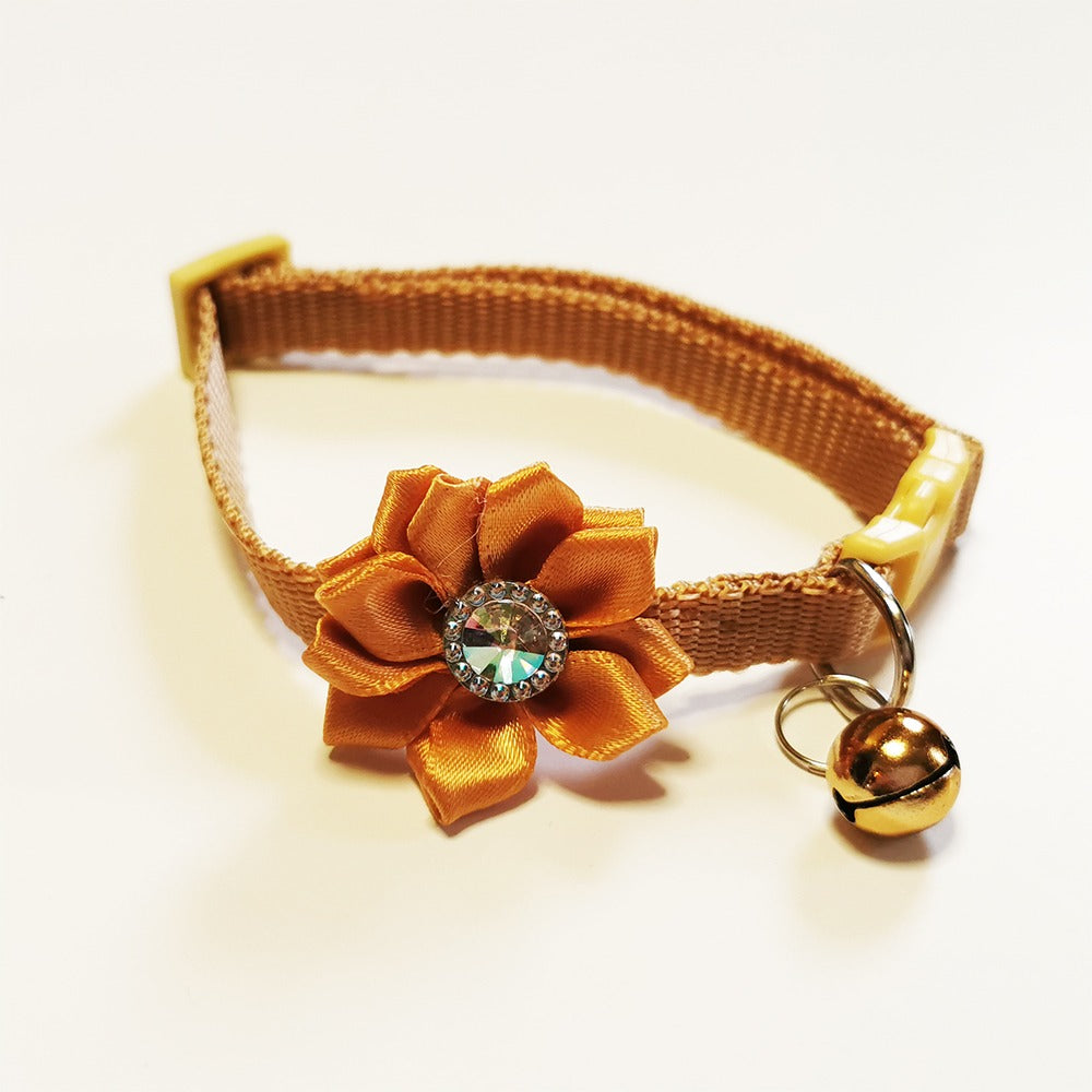 Daisy Flower Bow Tie Adjustable Kitten Cat Collar With Bell And Snap Buckle