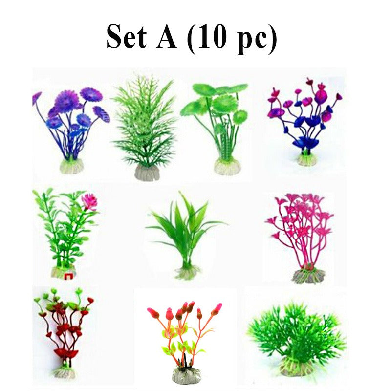 10pc Aquarium Fish Tank Decor Artificial Plants Flower Grass Lucky Bamboo Leaves