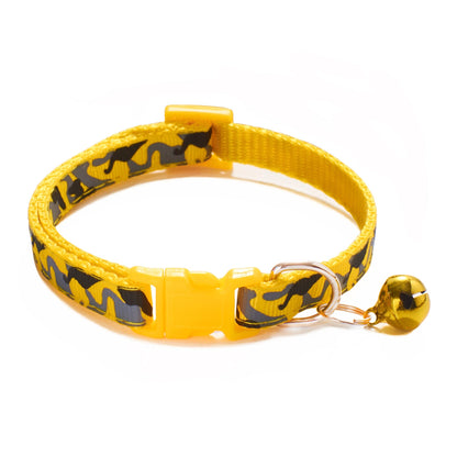 Camouflage Patterned Adjustable Kitten Cat Collar With Bell And Snap Buckle