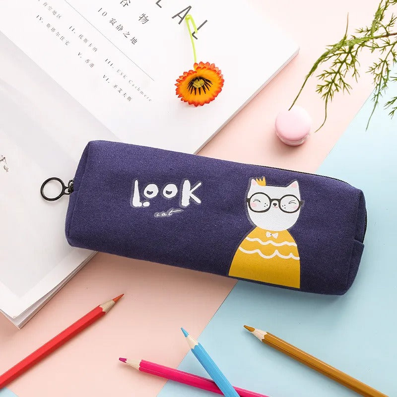 Adorable Black White Kitten Cat Cute Canvas Pencil Case