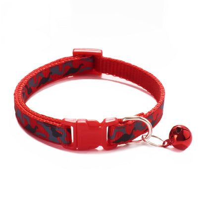 Camouflage Patterned Adjustable Kitten Cat Collar With Bell And Snap Buckle