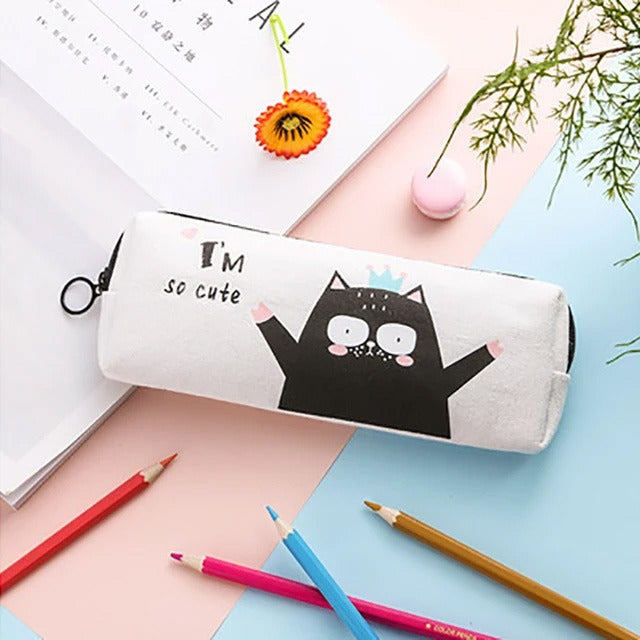 Adorable Black White Kitten Cat Cute Canvas Pencil Case