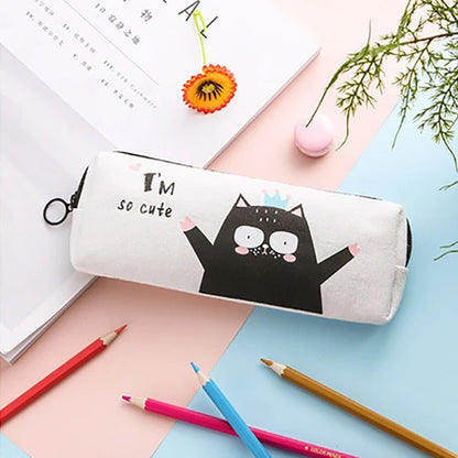 Adorable Black White Kitten Cat Cute Canvas Pencil Case
