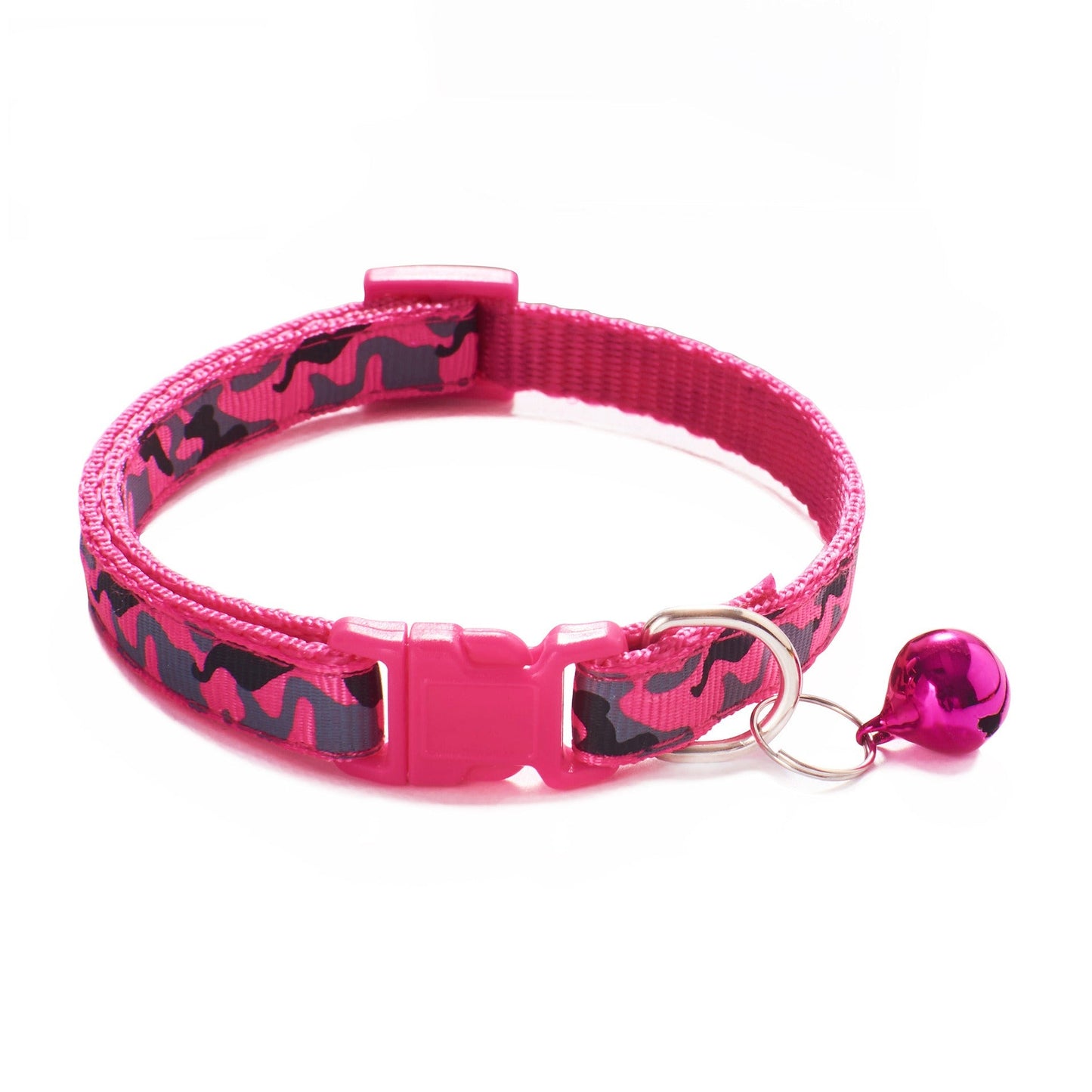 Camouflage Patterned Adjustable Kitten Cat Collar With Bell And Snap Buckle