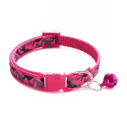 Camouflage Patterned Adjustable Kitten Cat Collar With Bell And Snap Buckle