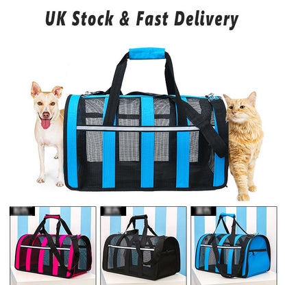 Blue Large Ventilated Travel Bag Cat Carrier Soft Crate For Puppy Dog