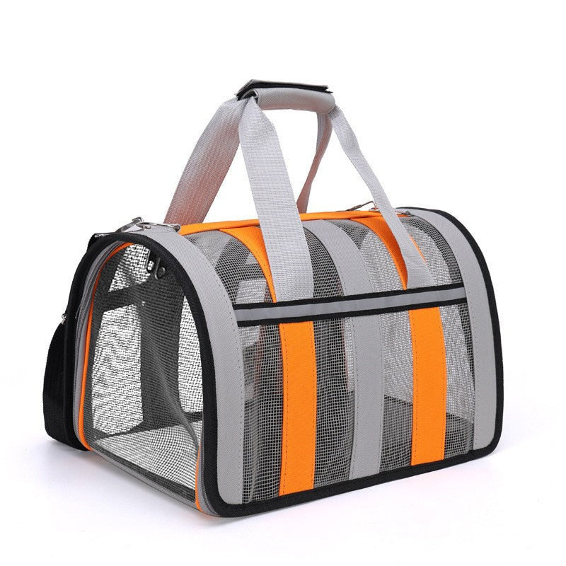 White and Orange Large Ventilated Travel Bag Cat Carrier Soft Crate For Puppy Dog