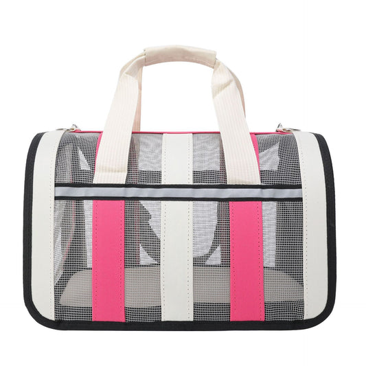 White and Pink Large Ventilated Travel Bag Cat Carrier Soft Crate For Puppy Dog