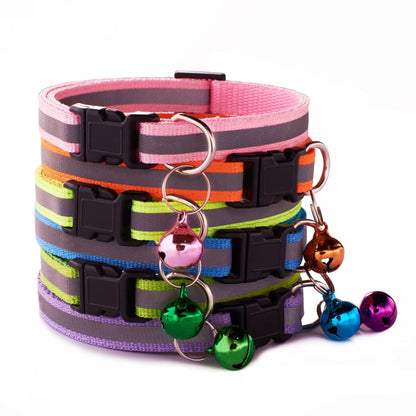 Reflective Adjustable Kitten Cat Collar With Bell And Snap Buckle