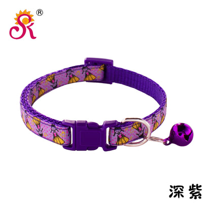 Pretty Little Girl Adjustable Kitten Cat Collar With Bell And Snap Buckle