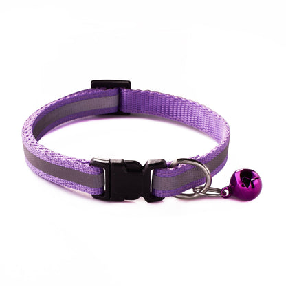Reflective Adjustable Kitten Cat Collar With Bell And Snap Buckle