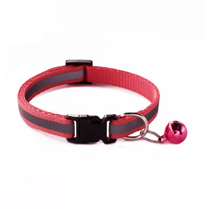 Reflective Adjustable Kitten Cat Collar With Bell And Snap Buckle
