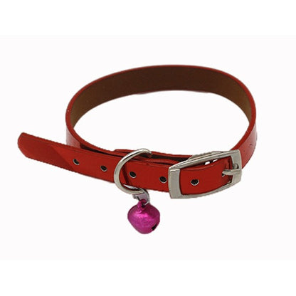 Glossy Adjustable Kitten Cat Puppy Dog Small Pet Faux Leather Collar With Bell