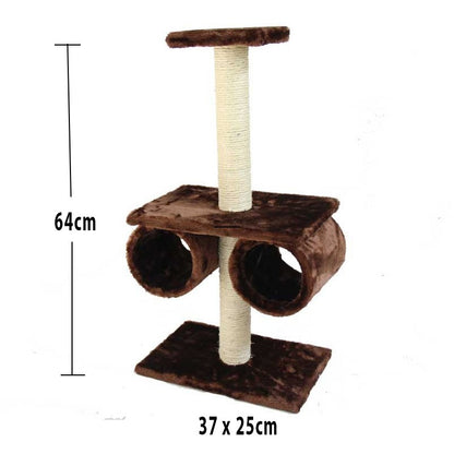 Cat Tree Tower with Dual Tunnels Climbing Frame with Scratching Post