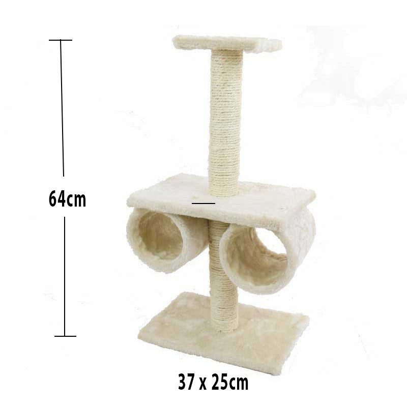 Cat Tree Tower with Dual Tunnels Climbing Frame with Scratching Post