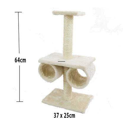 Cat Tree Tower with Dual Tunnels Climbing Frame with Scratching Post