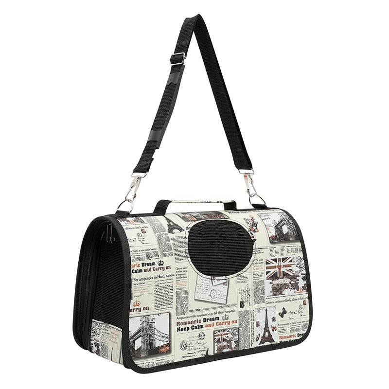 Retro Style World Tourist Ventilated Pet Travel Bag Cat Carrier Soft Crate Puppies Small Dogs
