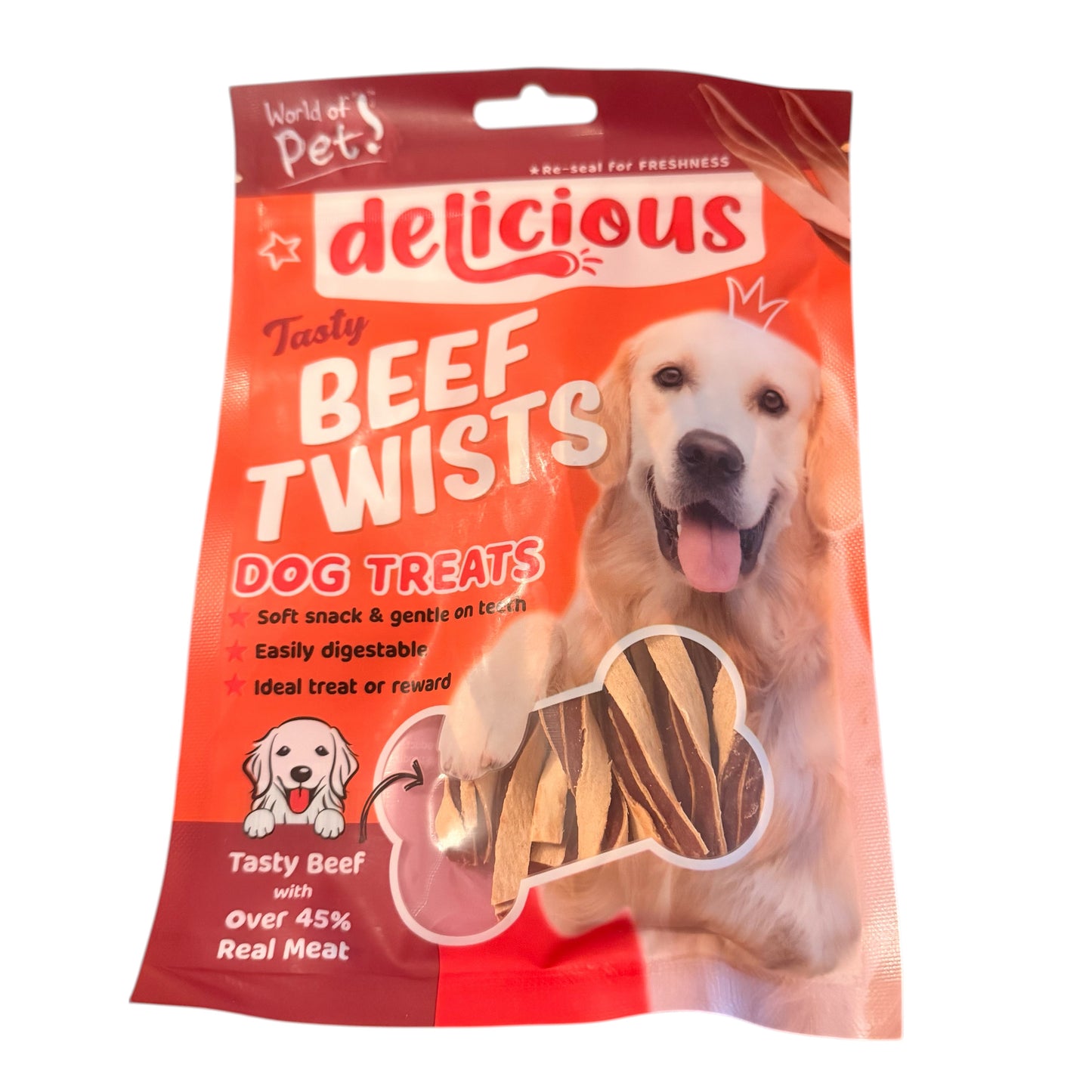 World Of Pets Delicious Meaty Beef Twists Dog Treats 65g