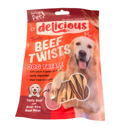 World Of Pets Delicious Meaty Beef Twists Dog Treats 65g